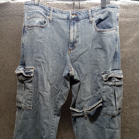 Hot Topic Men Wide Strap Leg Cotton Cargo Jeans 34x32 - Picture 8 of 12